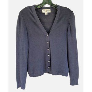 St. John Evening Fashion Fit Lightweight Black Cardigan Crystal Buttons Size 10